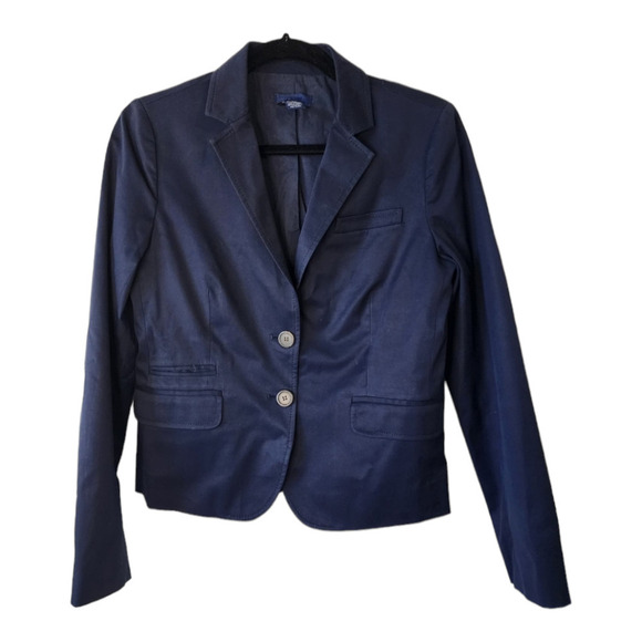 J. Crew Women's size 4 Blazer Navy Blue 2 Button Cotton Blend - Picture 1 of 7